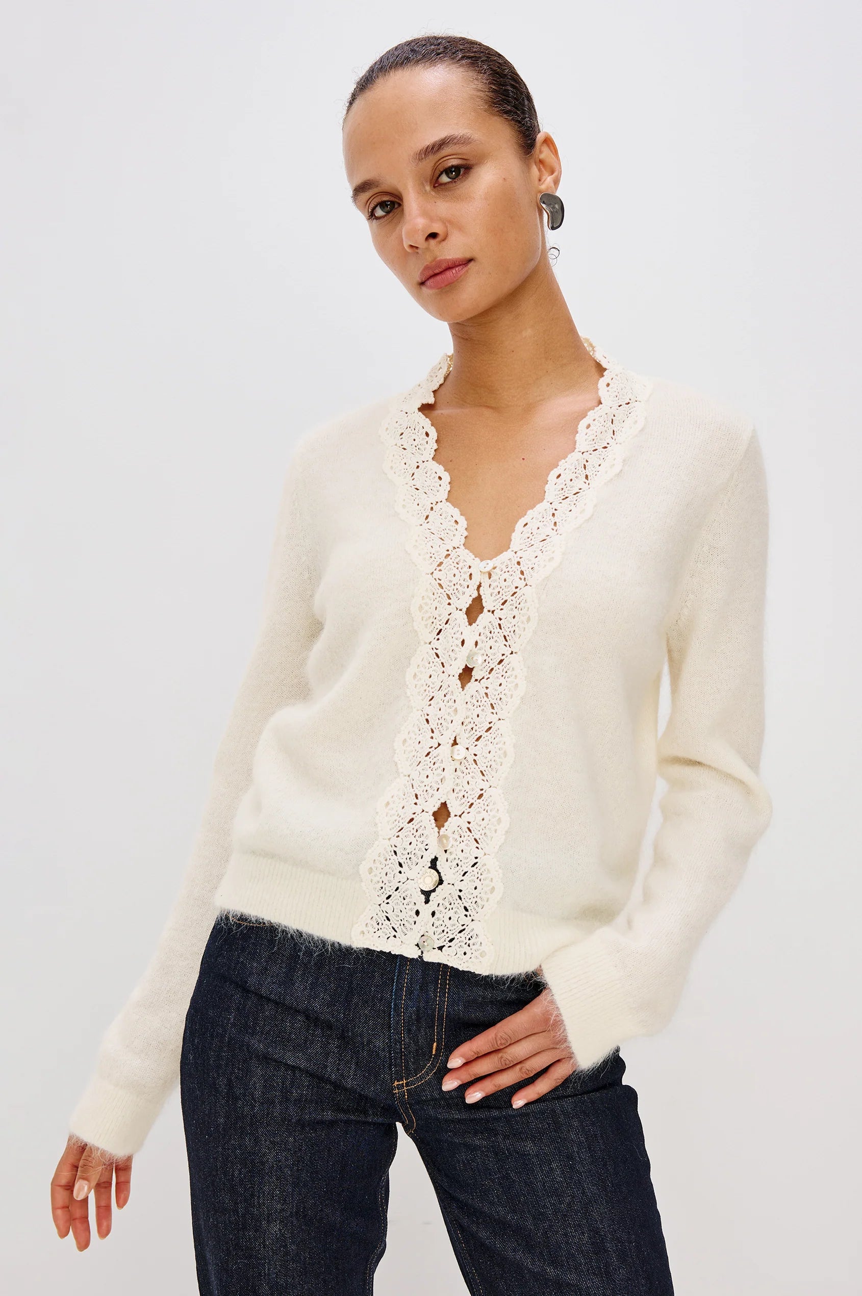 Mer Lace Trim Cardigan