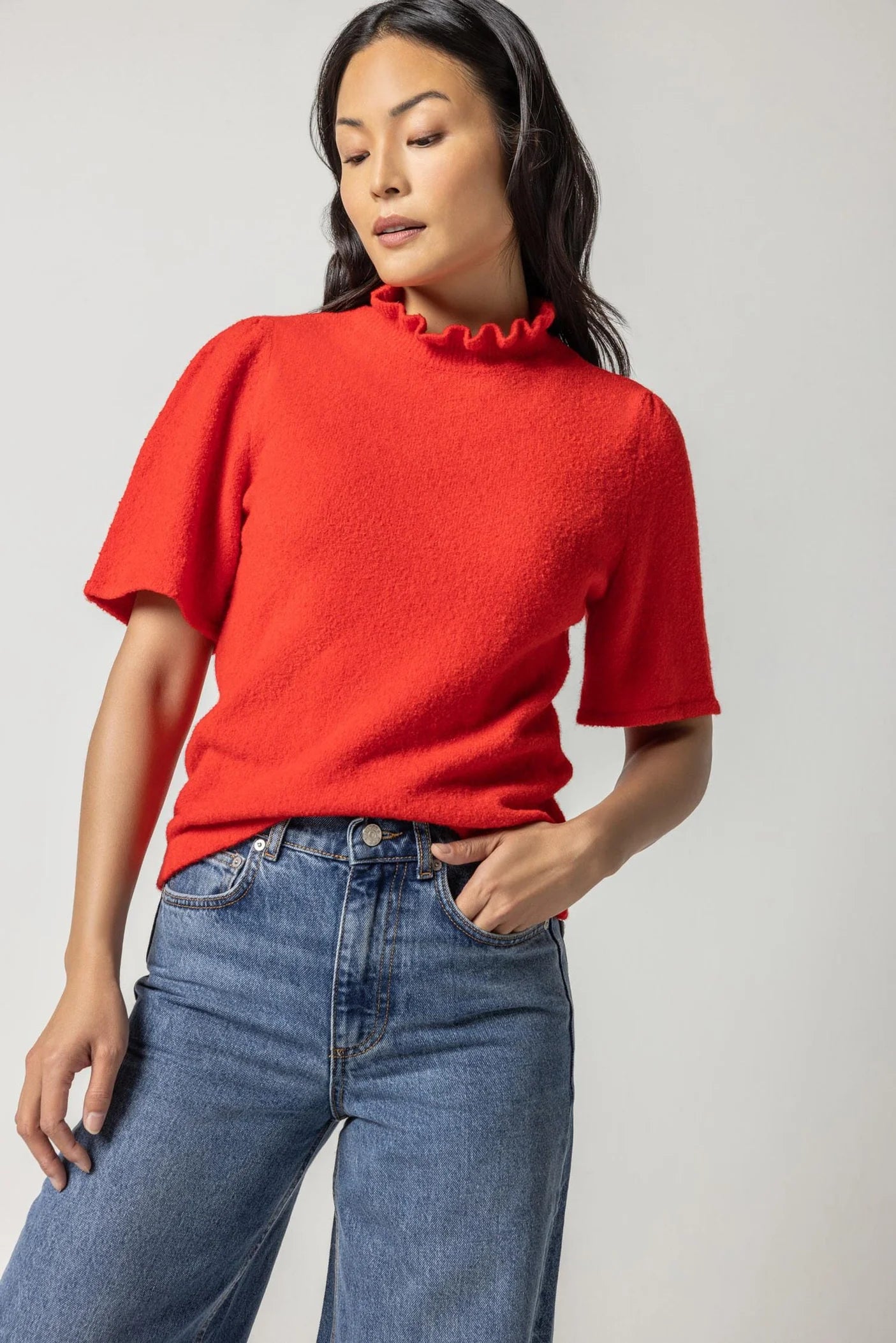 Elbow Sleeve Mock Neck Sweater