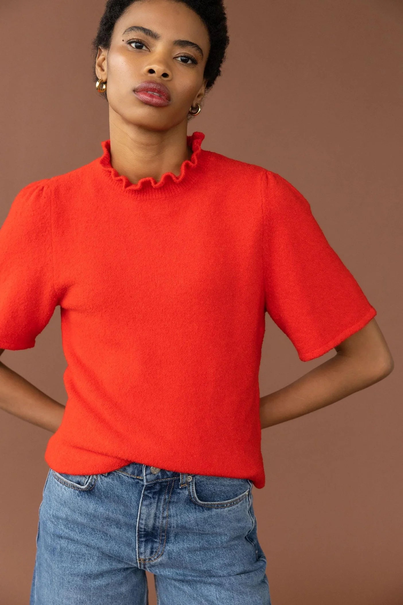 Elbow Sleeve Mock Neck Sweater