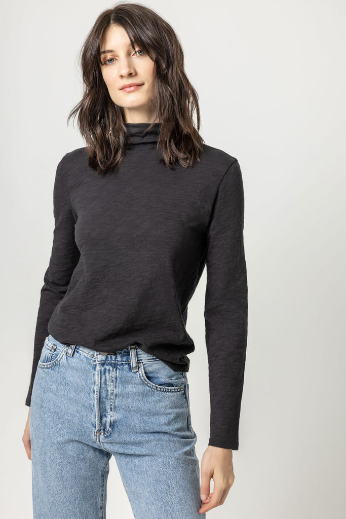 Shirttail Hem Funnel Neck