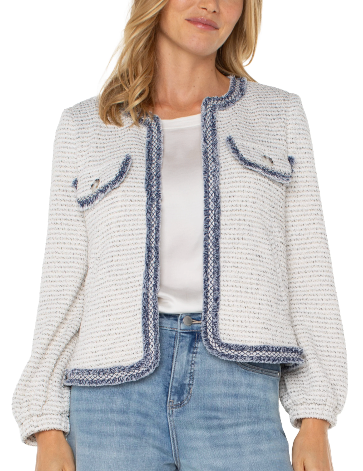 Collarless Jacket W/Fray