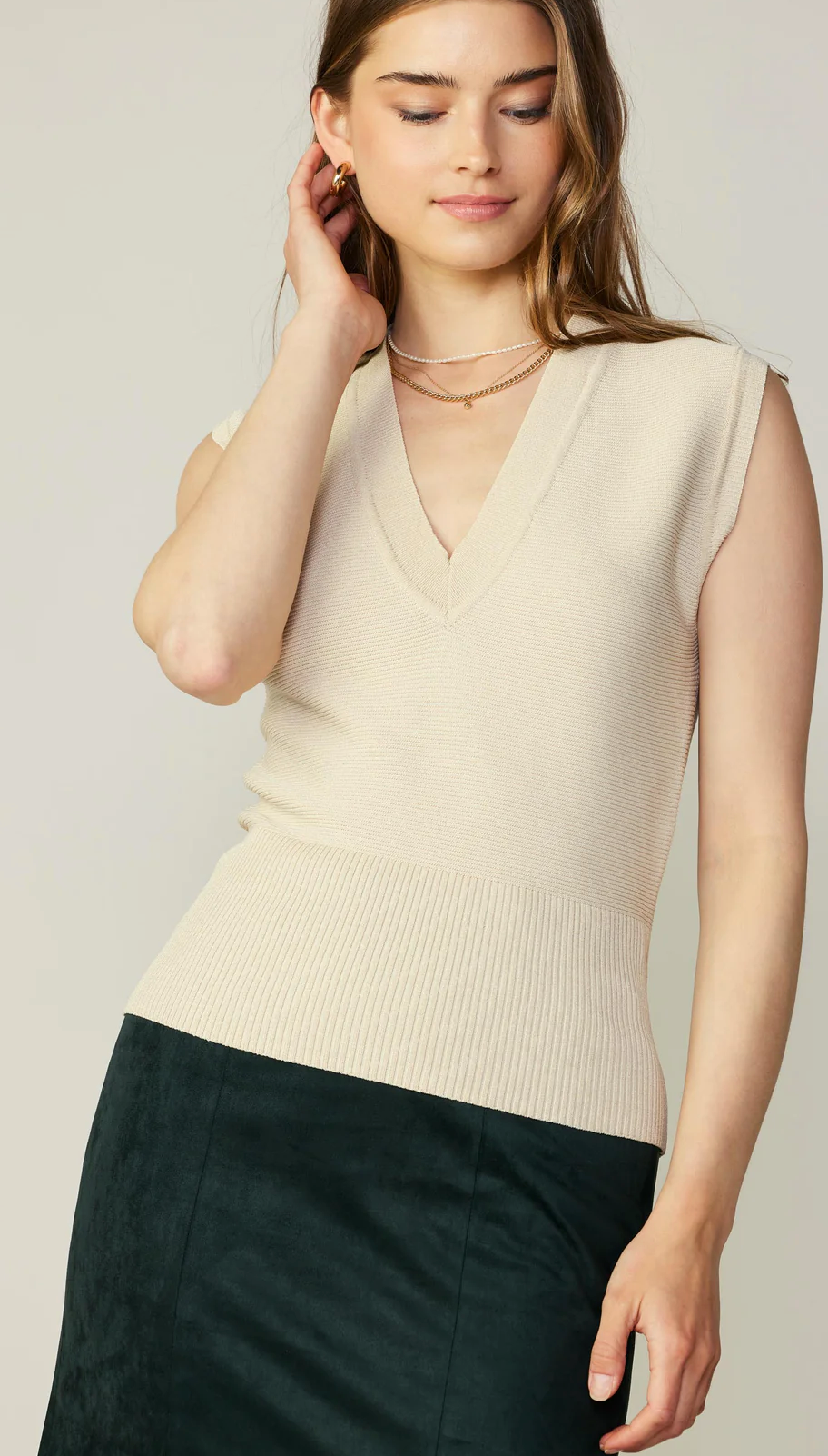 Ribbed Collar Sweater Vest