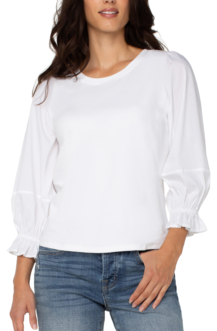 3/4 Blouson Slv Knit to Woven