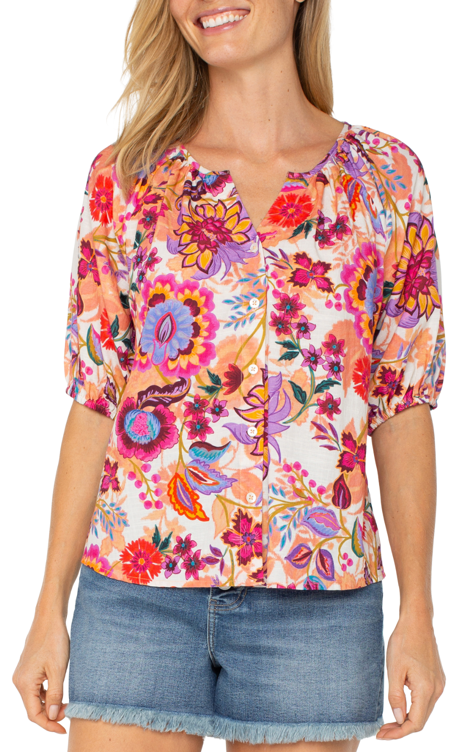 Short Slv Floral Print Blouse
