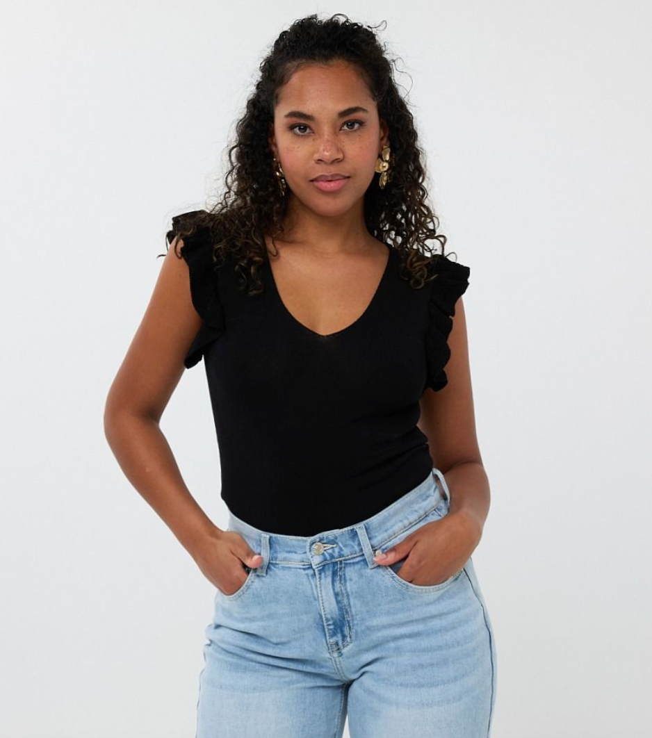 V-Neck Ruffle Slv Top