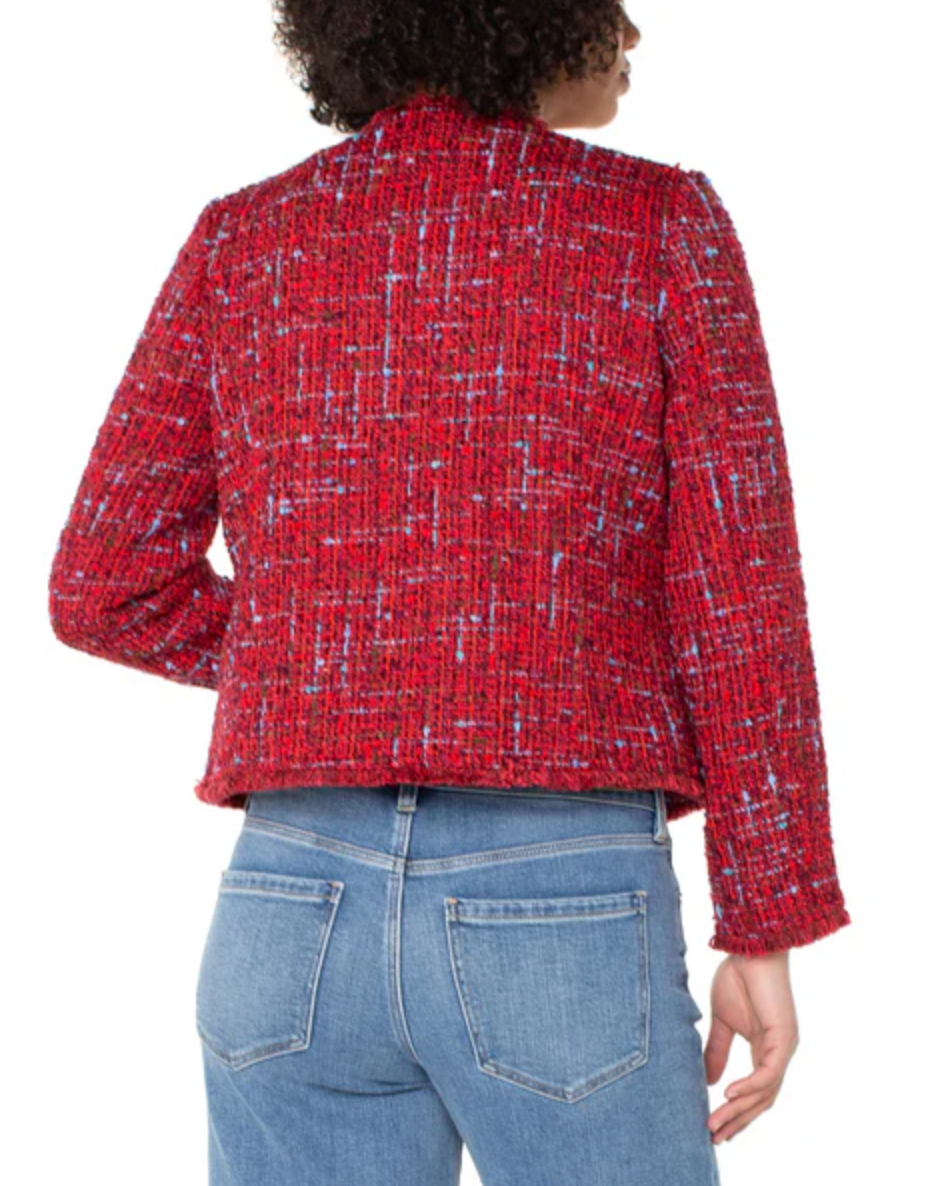 Collarless Jacket w/Frayed Edges