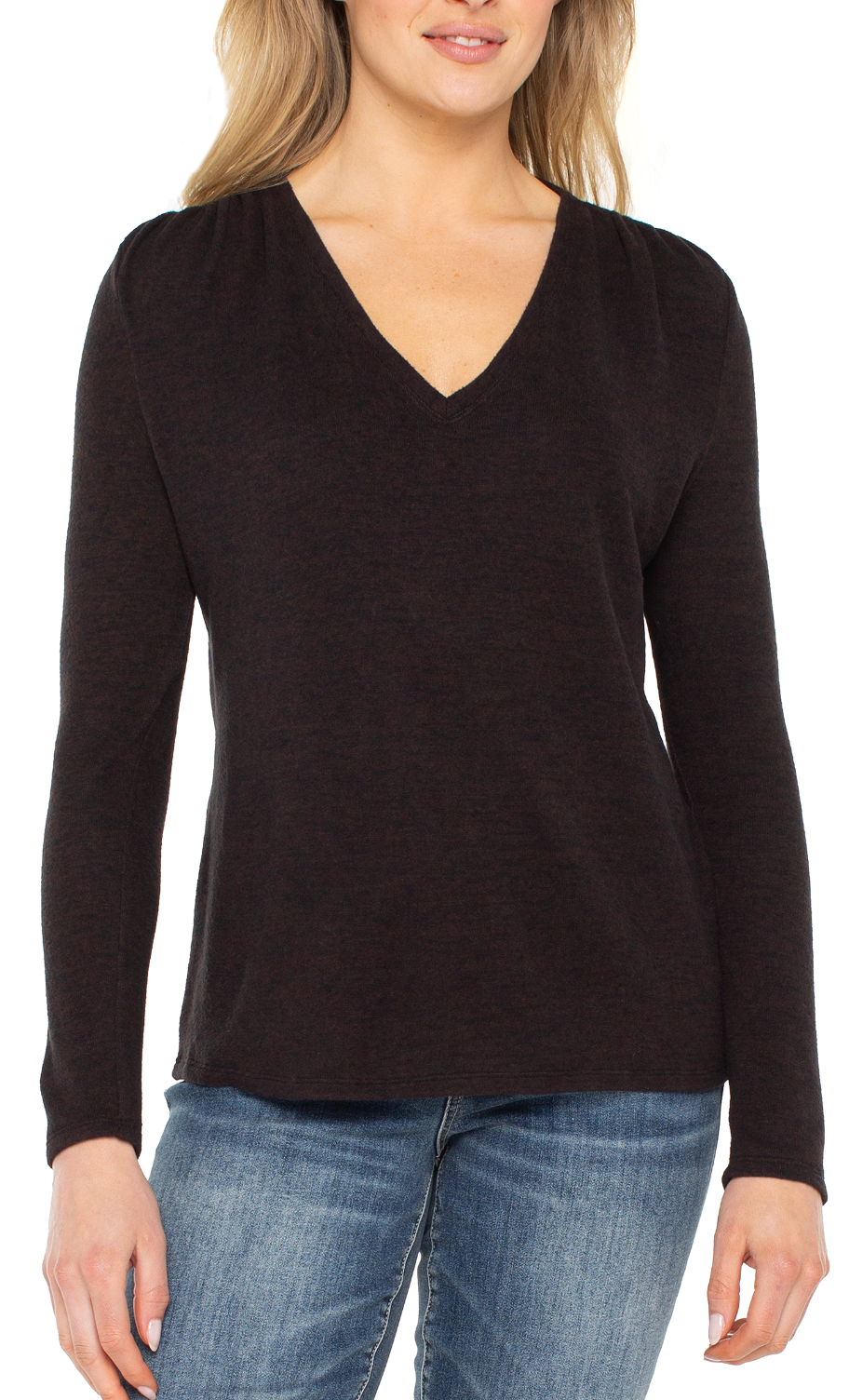 V-Neck Knit Top w/ Shirring