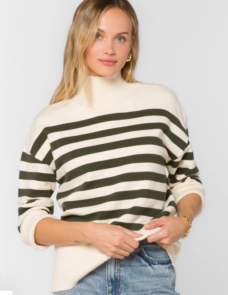 Stripe Mock Neck Sweater