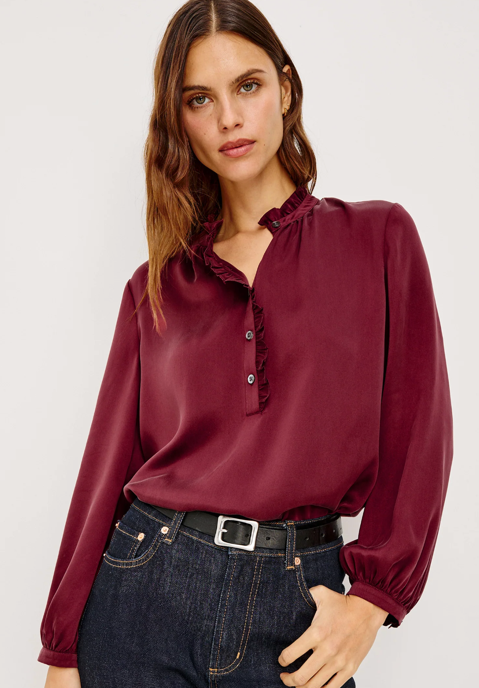 Sien Silk Ruffle Neck Blouse