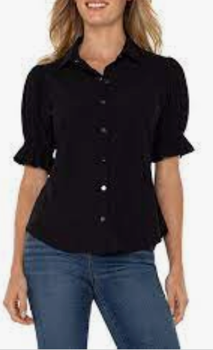 Elbow Puff Sleeve Snap Front Shirt