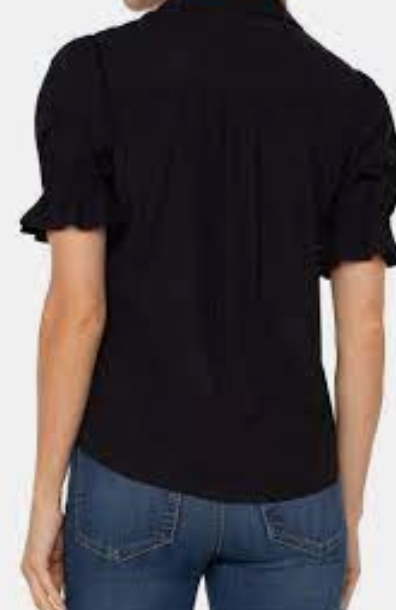 Elbow Puff Sleeve Snap Front Shirt