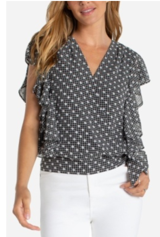 Ruffle Sleeve Draped Front Blouse