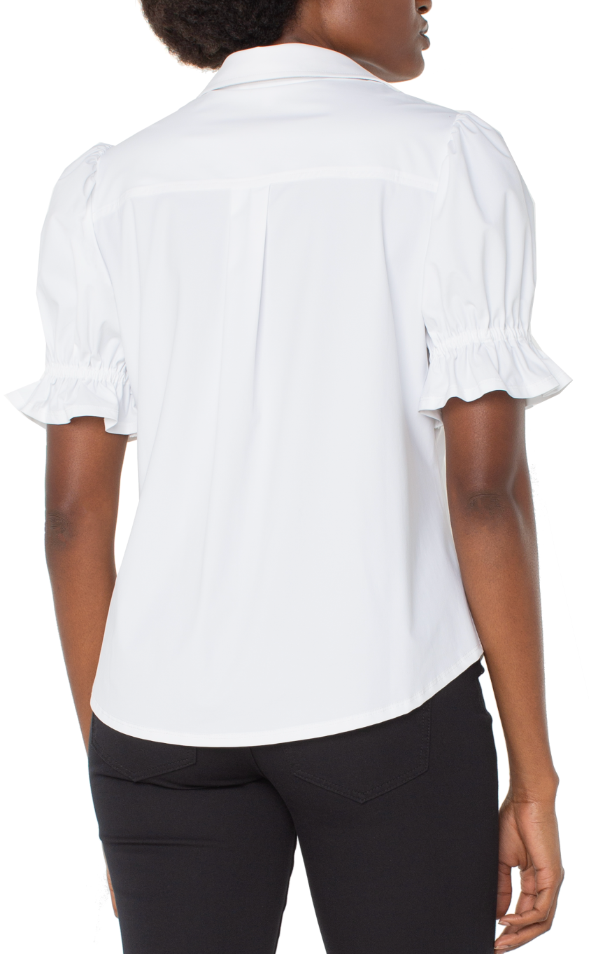 Elbow Puff Sleeve Snap Front Shirt