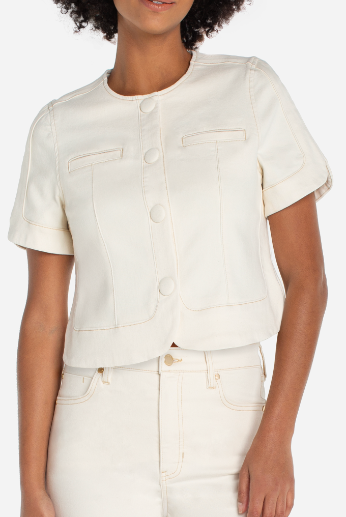 Collarless S/S Cropped Jacket