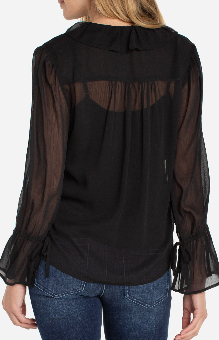 Long Sleeve Ruffle Front Shirt