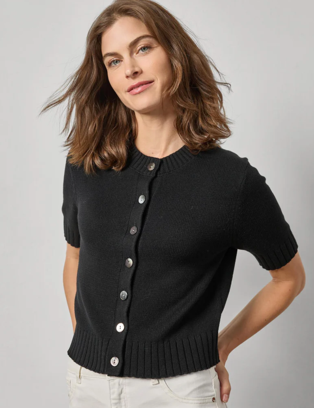 Elbow Sleeve Button Cardigan