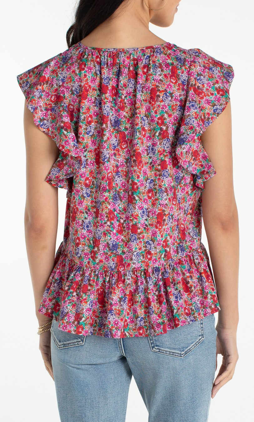 Flutter sleeve top w/ties