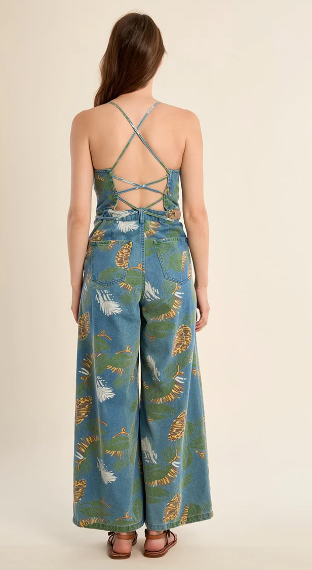 Printed Denim Jumpsuit