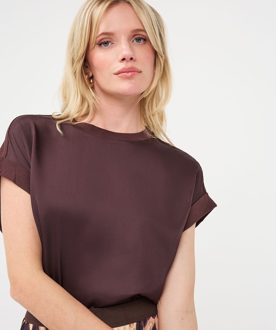 Satin Rolled-Sleeve Tee