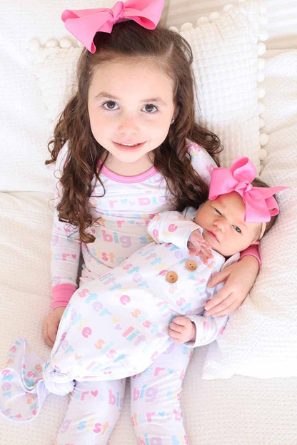 Little Sister Newborn Baby Knot Gown &amp; Hat Set