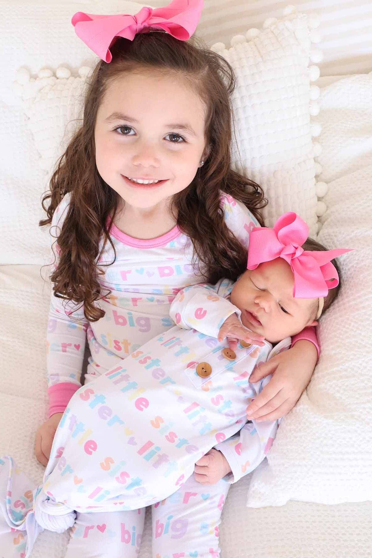 Little Sister Newborn Baby Knot Gown &amp; Hat Set