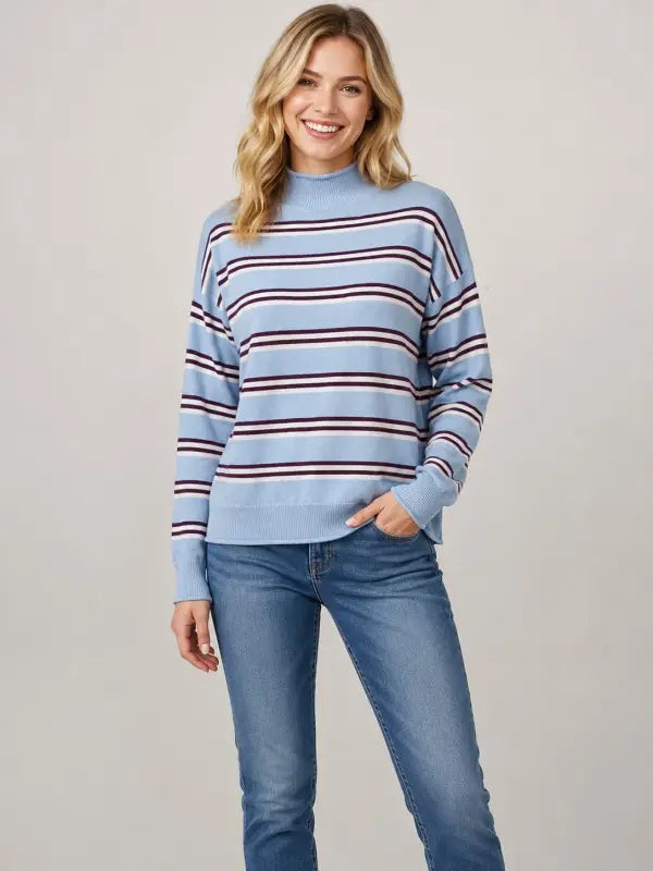 Striped Mock-Neck Sweater