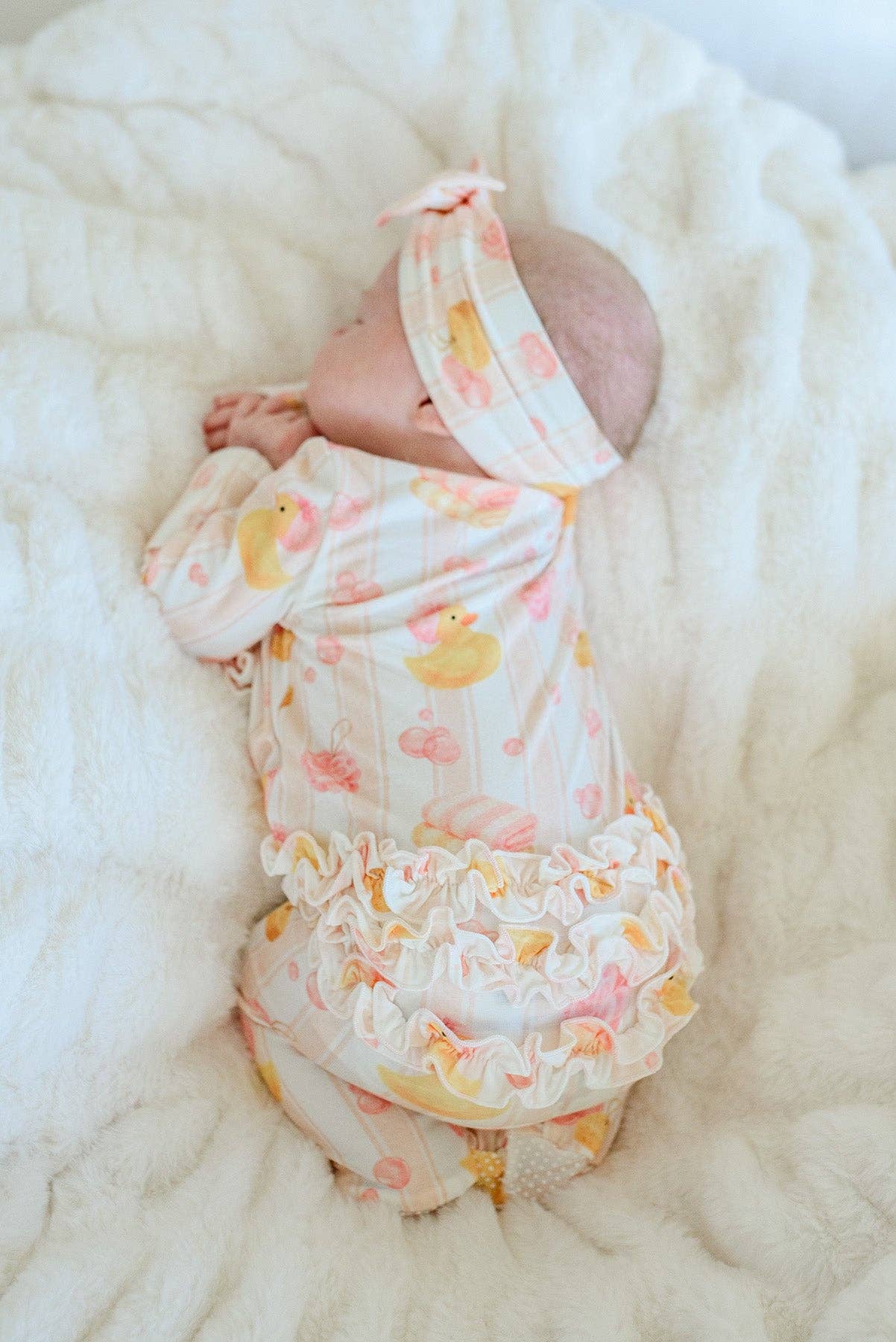 Ruffle Bamboo Zipper Footie | Bubble Duckies Pink