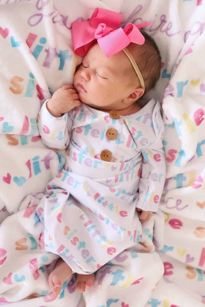 Little Sister Newborn Baby Knot Gown &amp; Hat Set