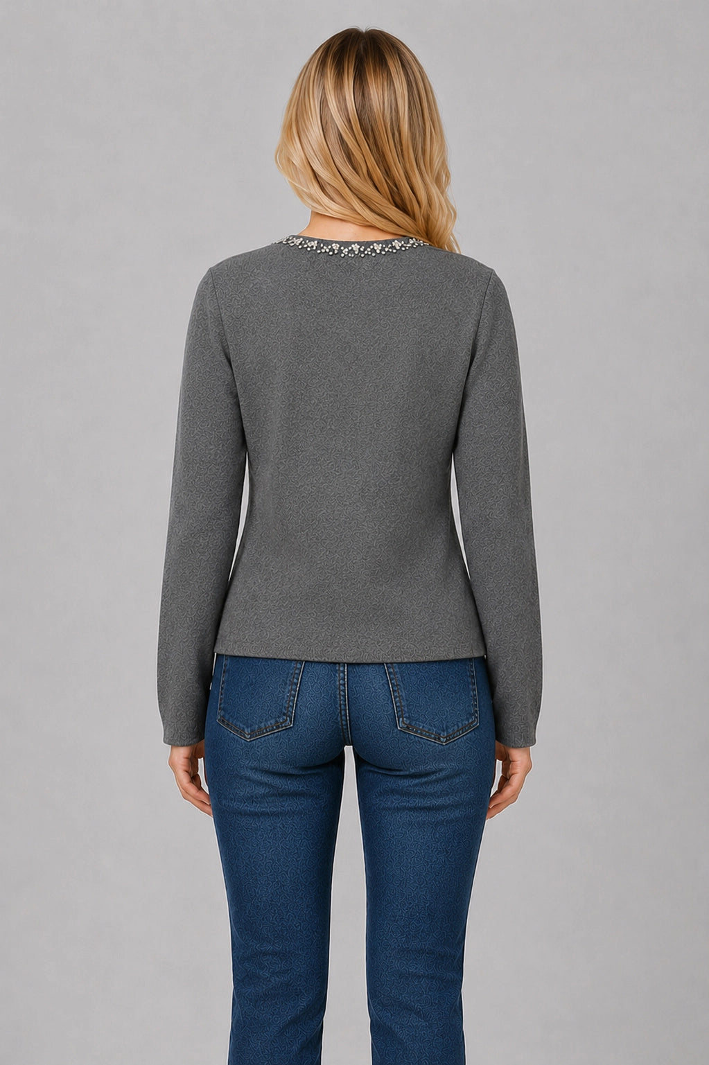 Jeweled-Neck Knit Top