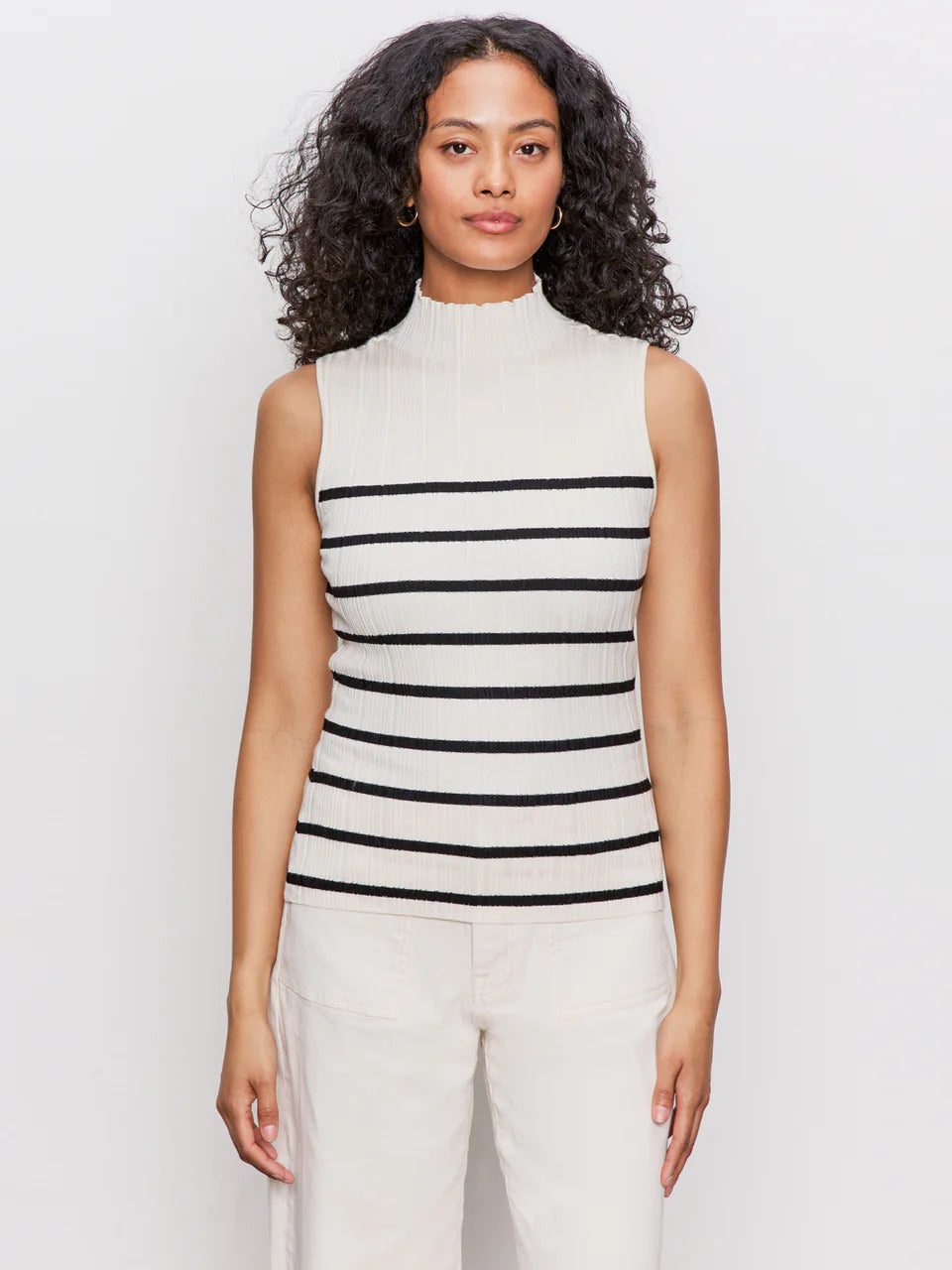 Ribbed Funnel Neck Top