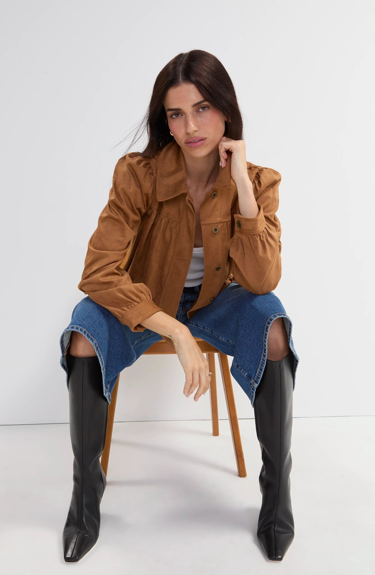 Puff Sleeve Jacket w/ Laser Cut Hem