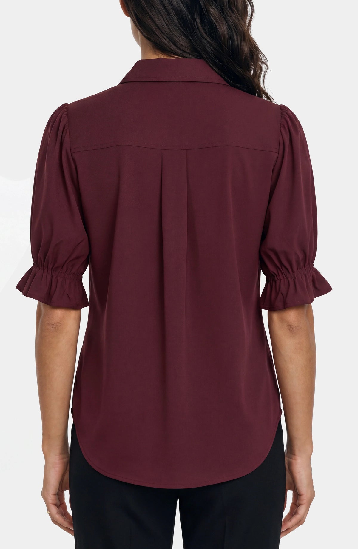 Elbow Puff Sleeve Snap Front Shirt