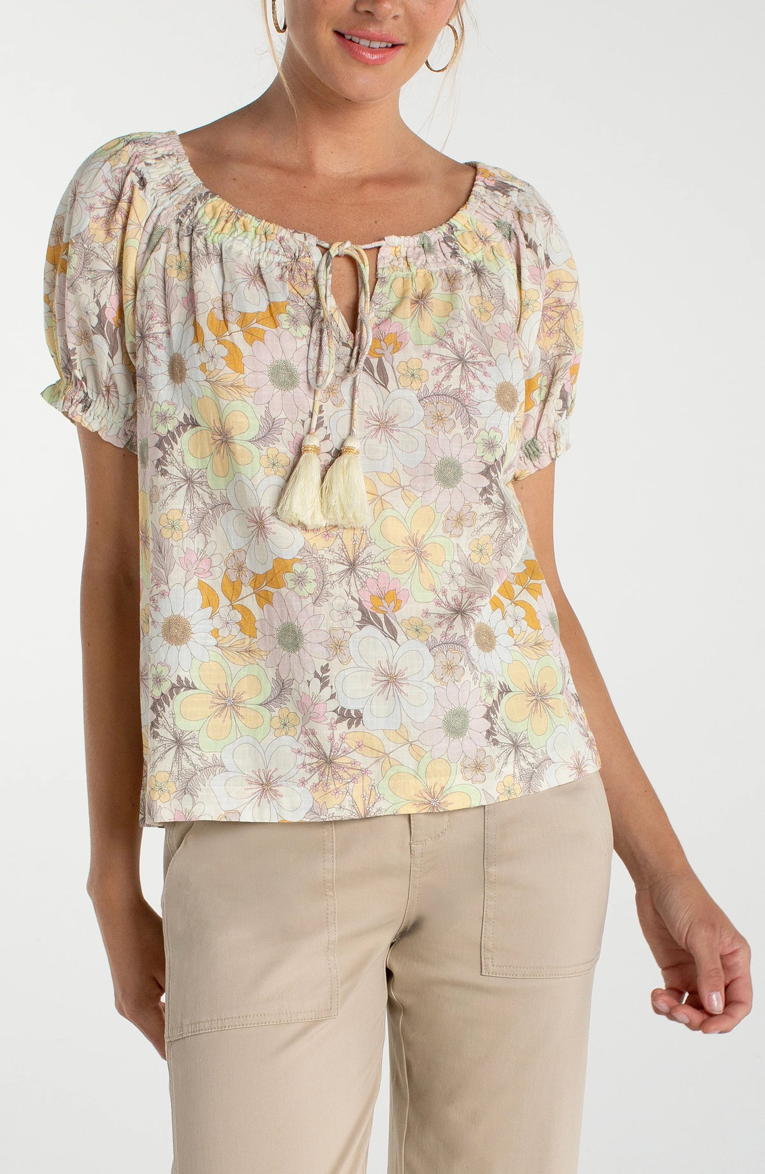 S/S Tie Neck Top