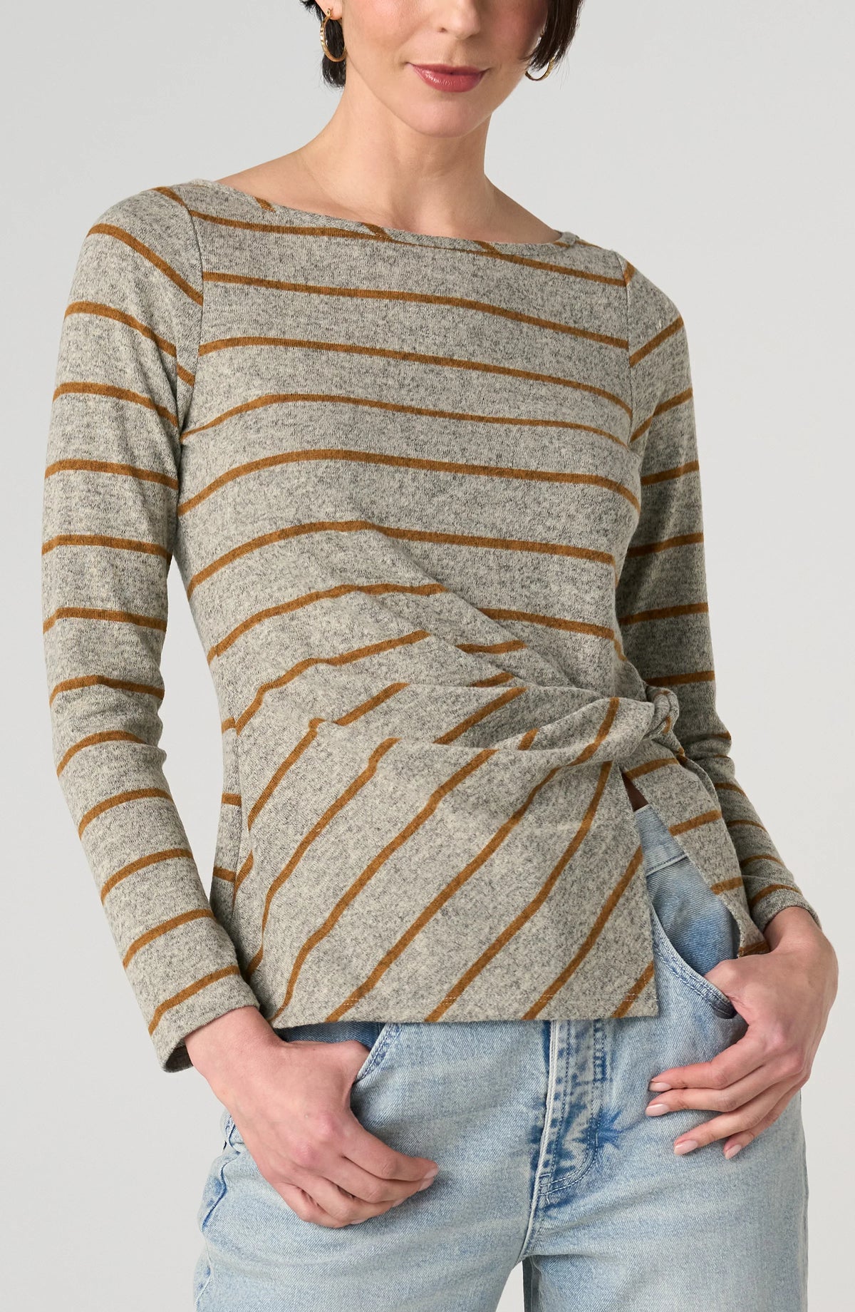 Striped Boat Neck Top w/ Twist Detail
