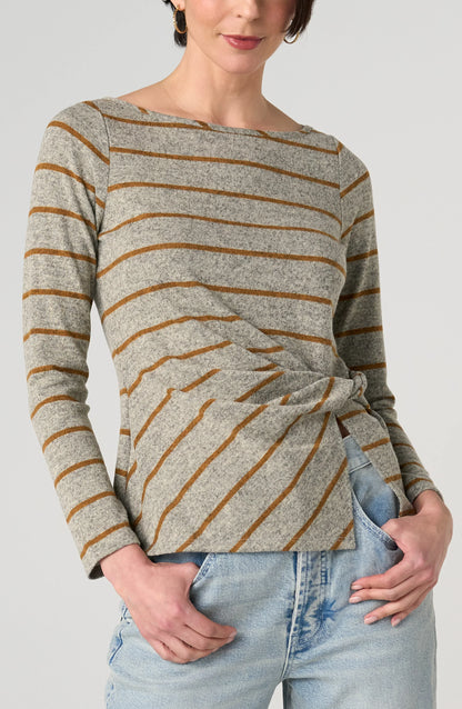 Striped Boat Neck Top w/ Twist Detail