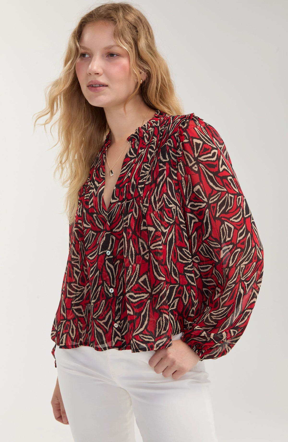 L/S Blouse w/Pintucks