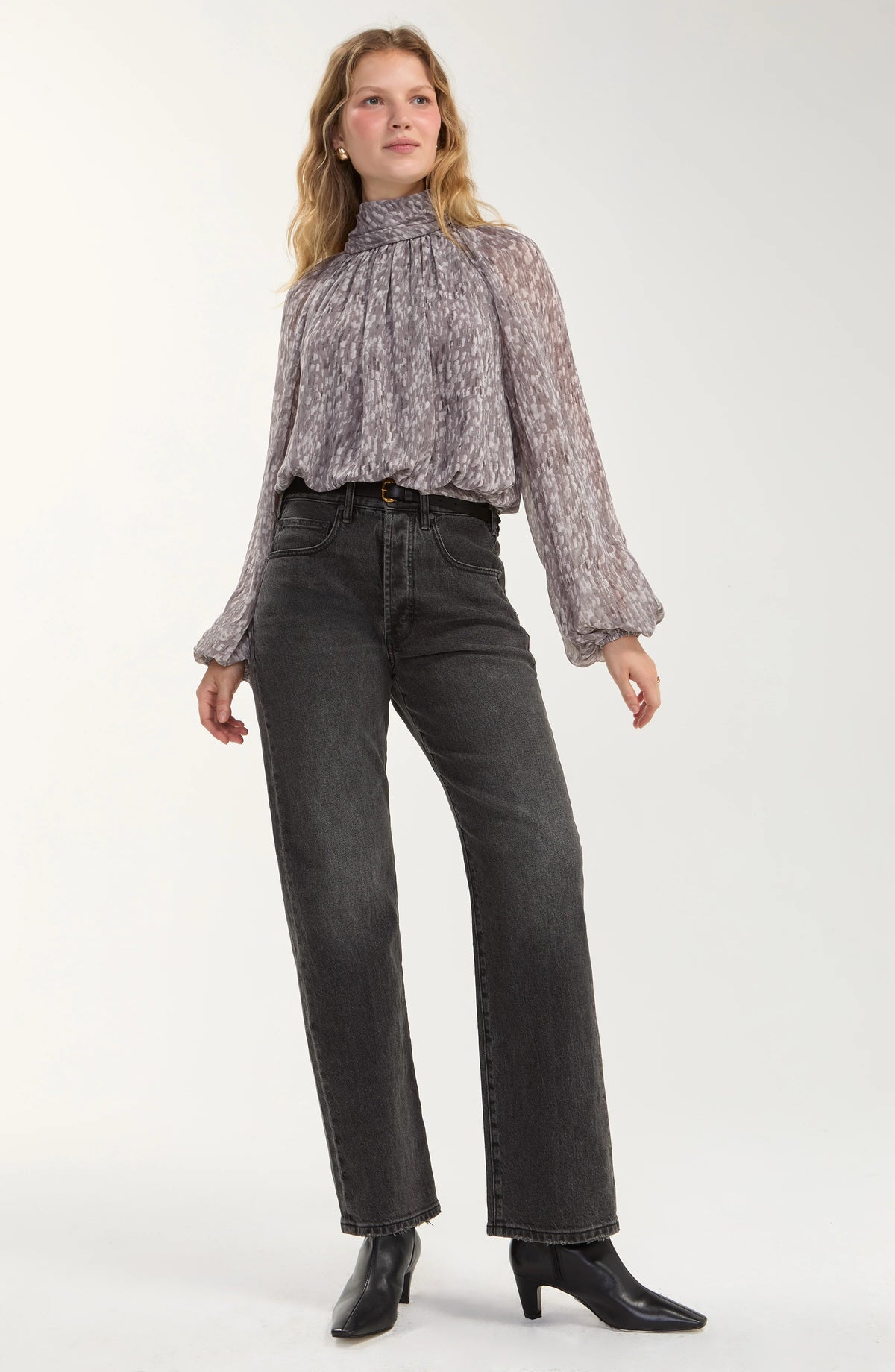 L/S Shirred Mockneck Top