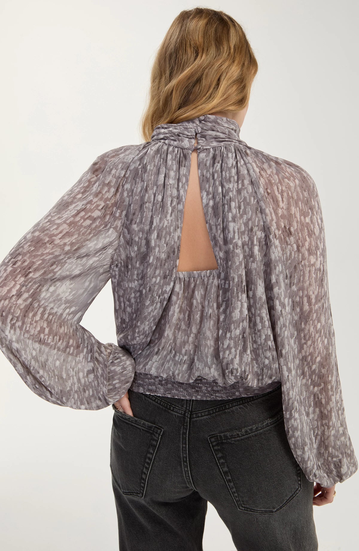 L/S Shirred Mockneck Top