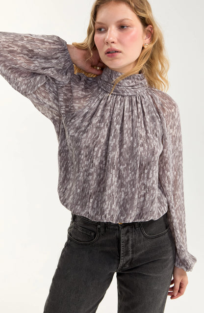 L/S Shirred Mockneck Top
