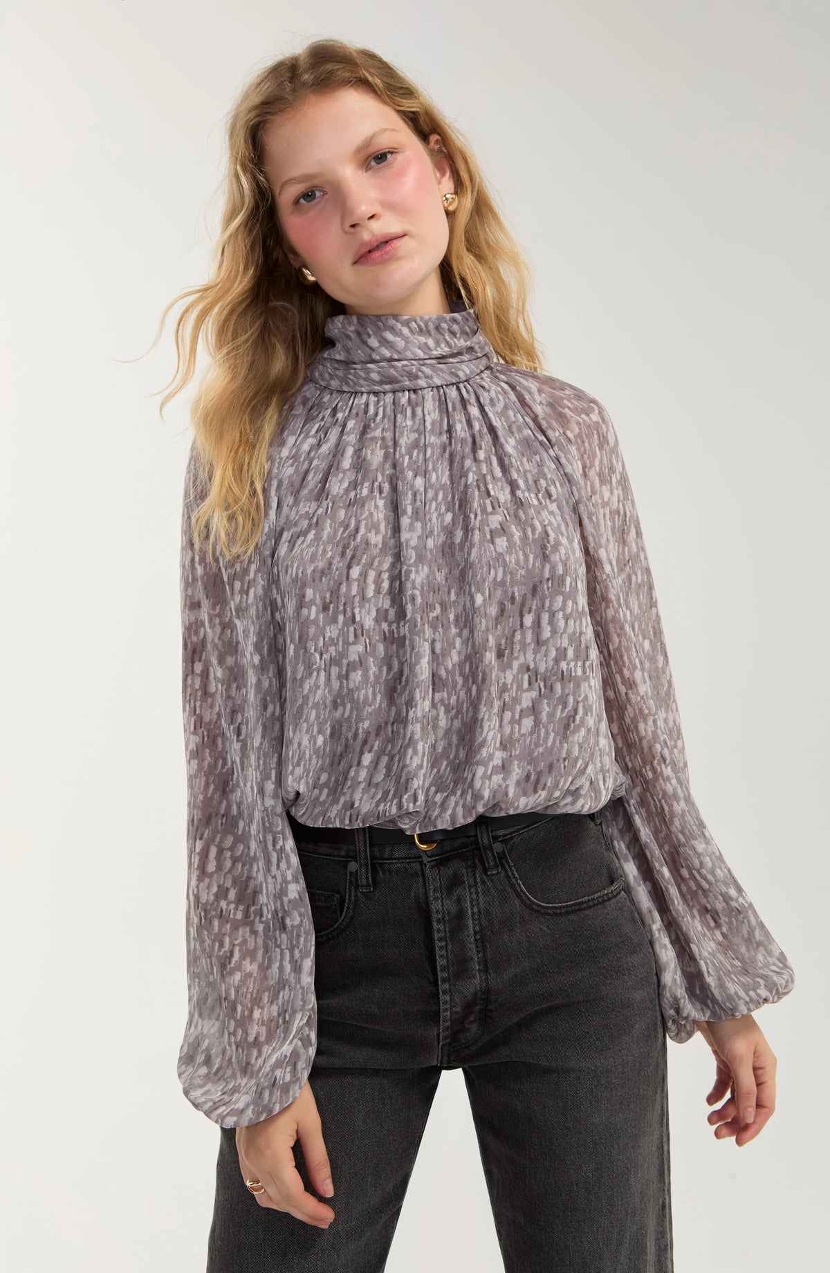 L/S Shirred Mockneck Top