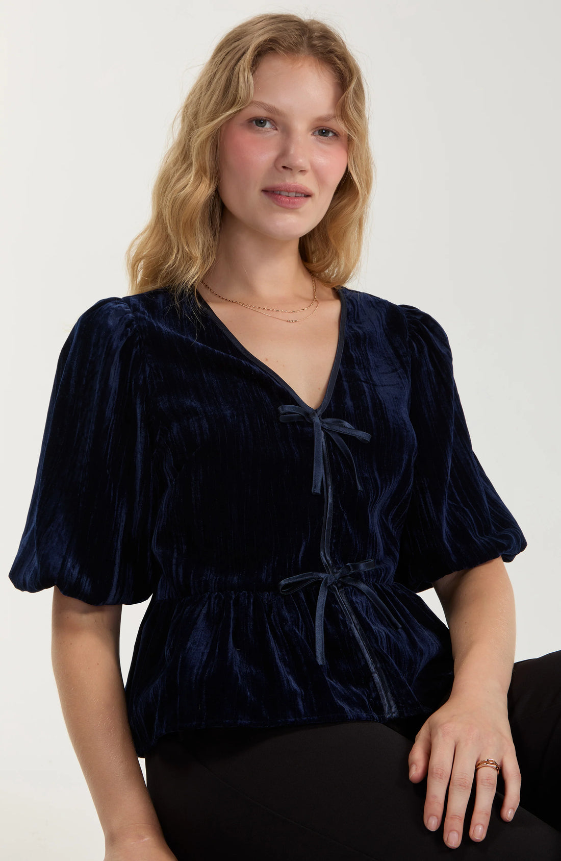 3/4 Blouson Sleeve with Tie Front