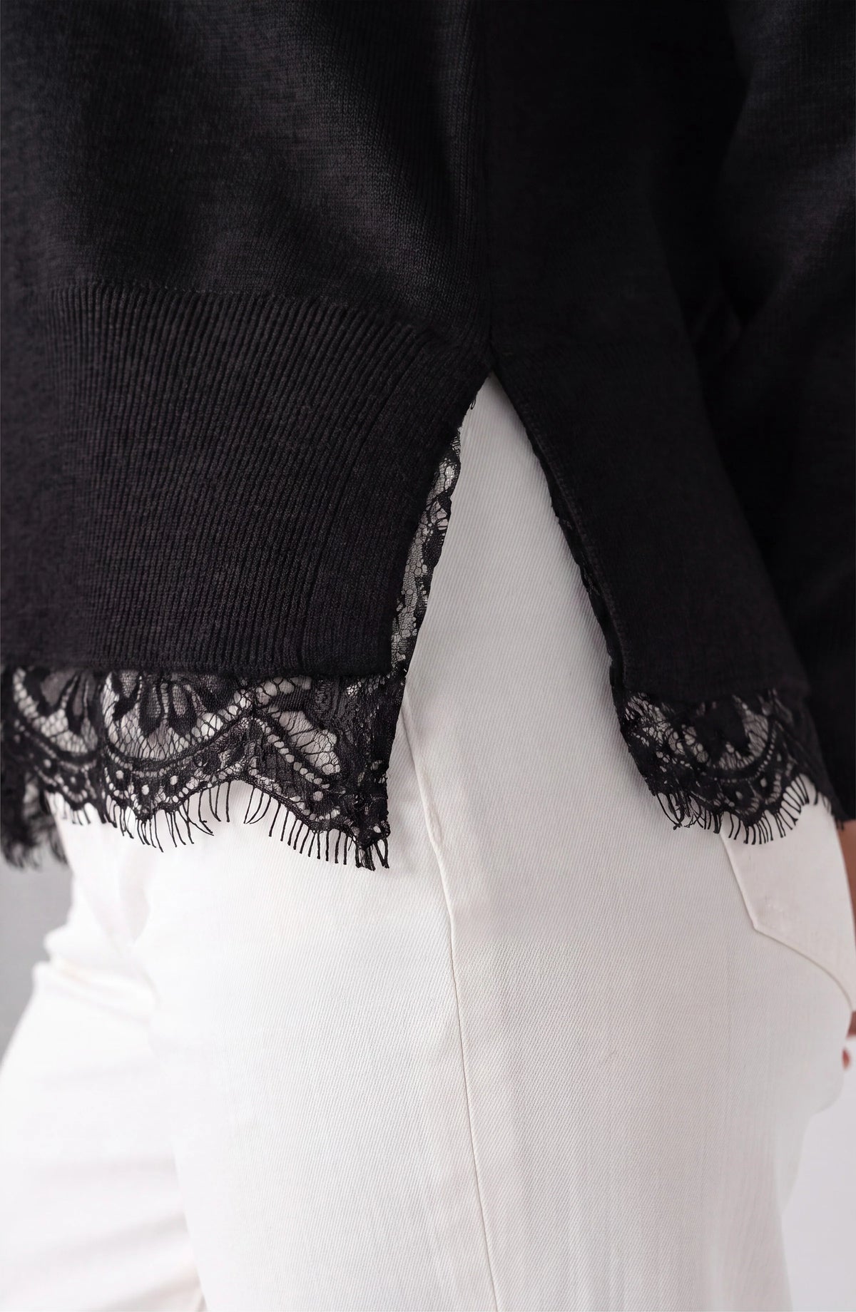 V-Neck Sweater w/ Lace