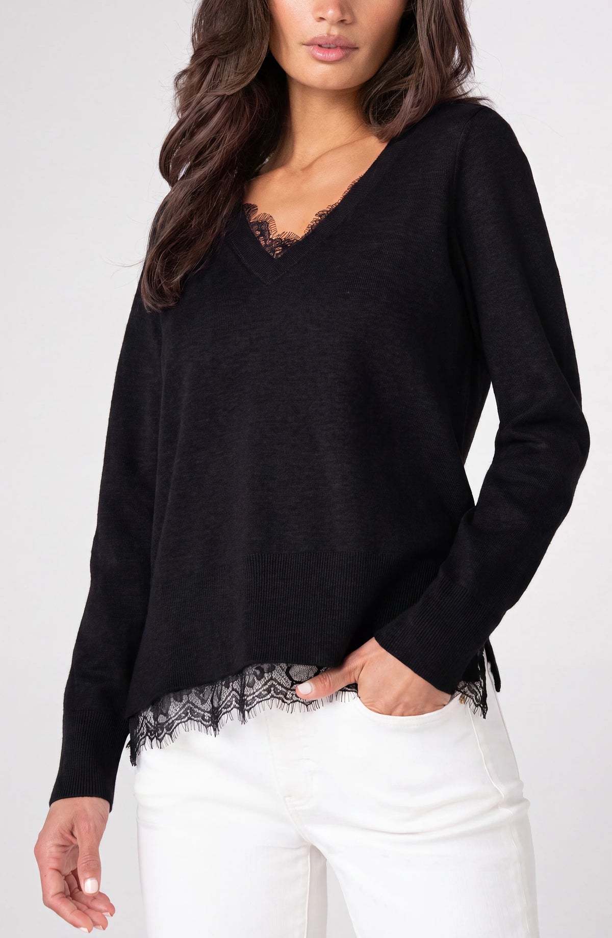 V-Neck Sweater w/ Lace