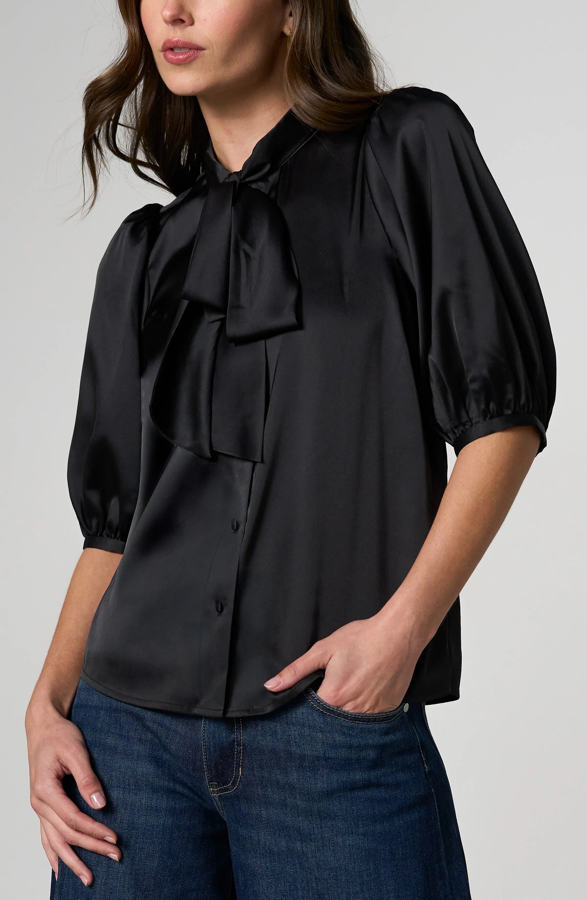 Elbow Sleeve Blouse with Tie