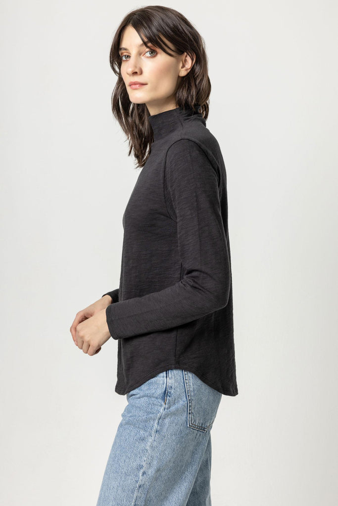 Shirttail Hem Funnel Neck