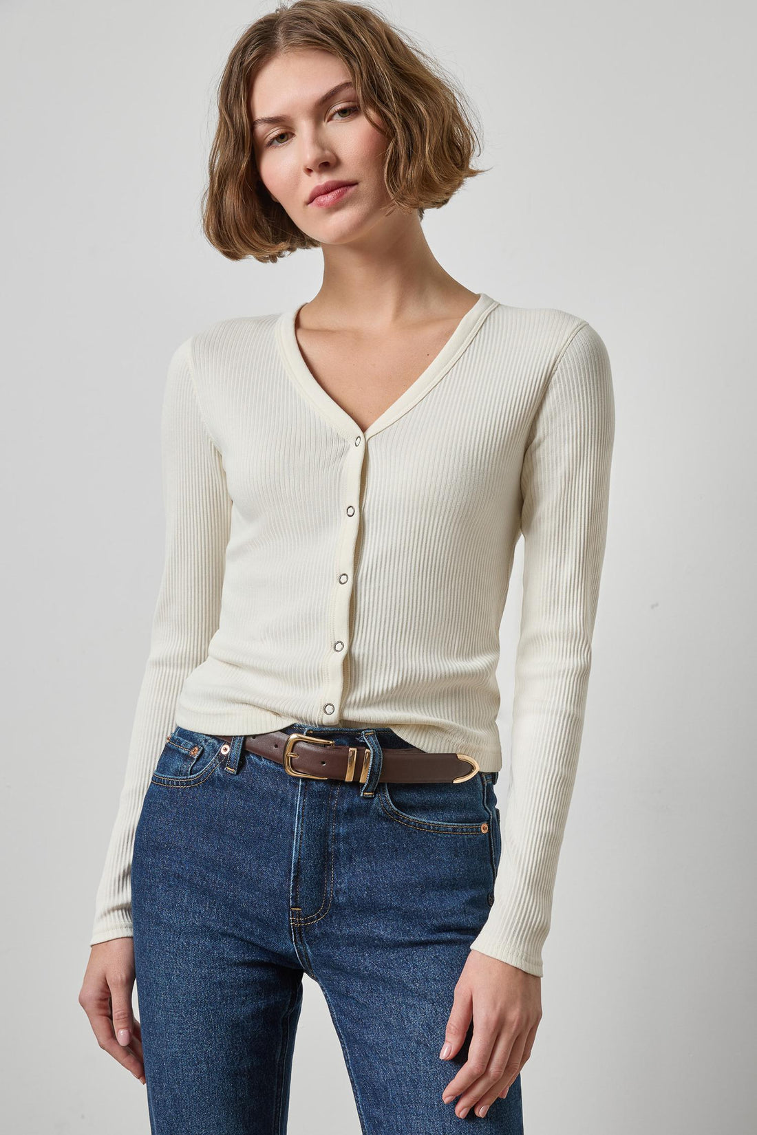 Button Front Ribbed Cardigan