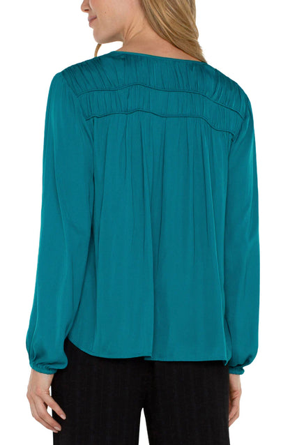 L/S Shirred V-Neck Blouse