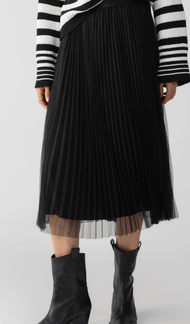 Tulle Pleated Midi Skirt