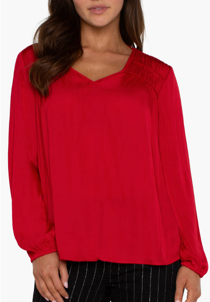 L/S Shirred V-Neck Blouse