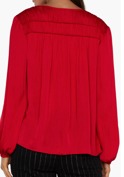 L/S Shirred V-Neck Blouse